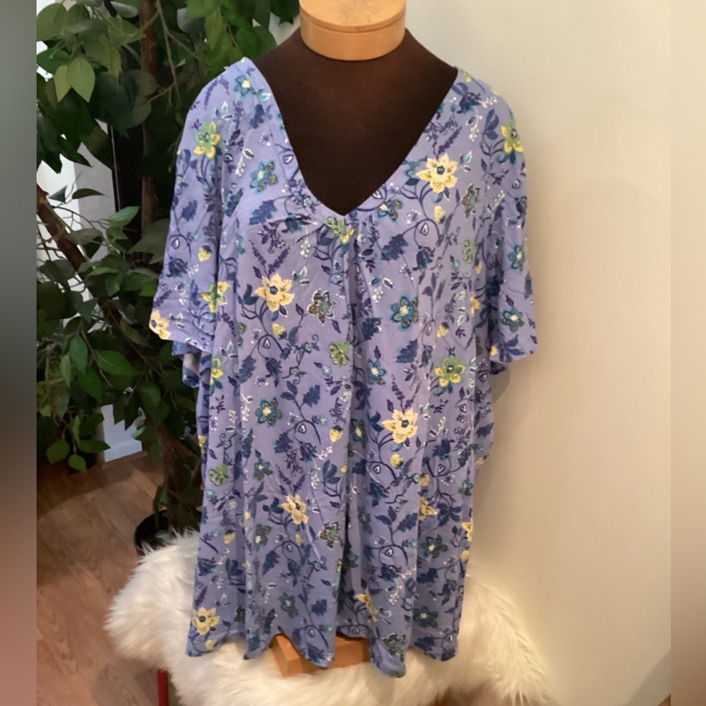 Woman Within Plus Size 6X/42-44 Multicolor Floral V-Neck Tunic Top